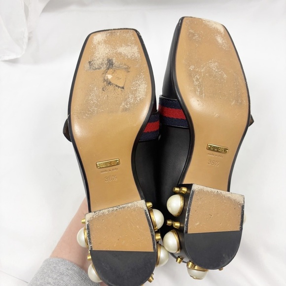 Gucci Peyton GG Pearl Block Heel Square Toe Loafers Black EU 36.5 - Picture 9 of 11